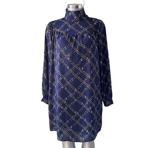 Tunic Shirt Dress Long Slv Mock Neck Office Business Casual Lagenlook Chainlink